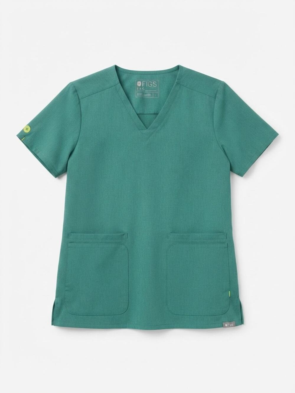 FIGS E.A.C. Women Teal Green Scrub Top Size S Environmentally Awesome Healthcare